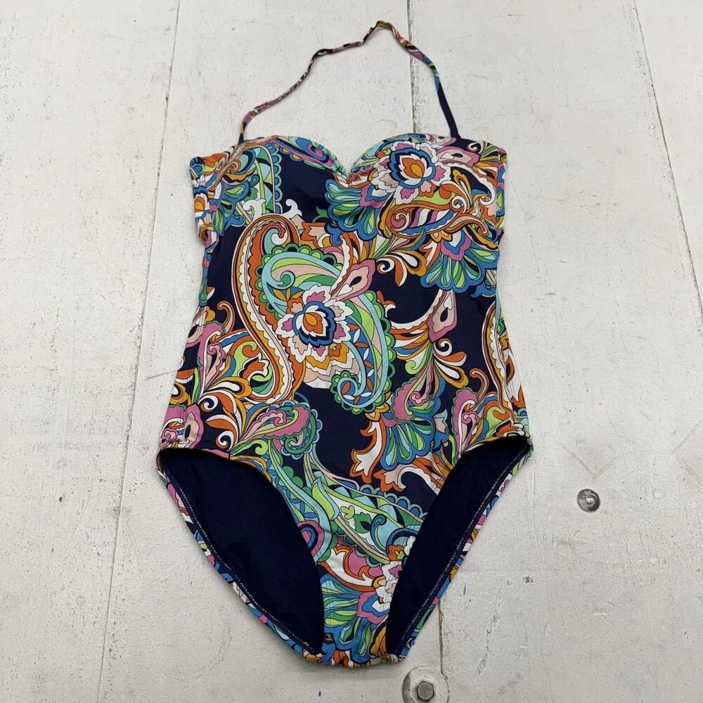 Tommy Bahama Swimsuit Womens 6 Multicolor Paisley One Piece Halter Lined Stretch